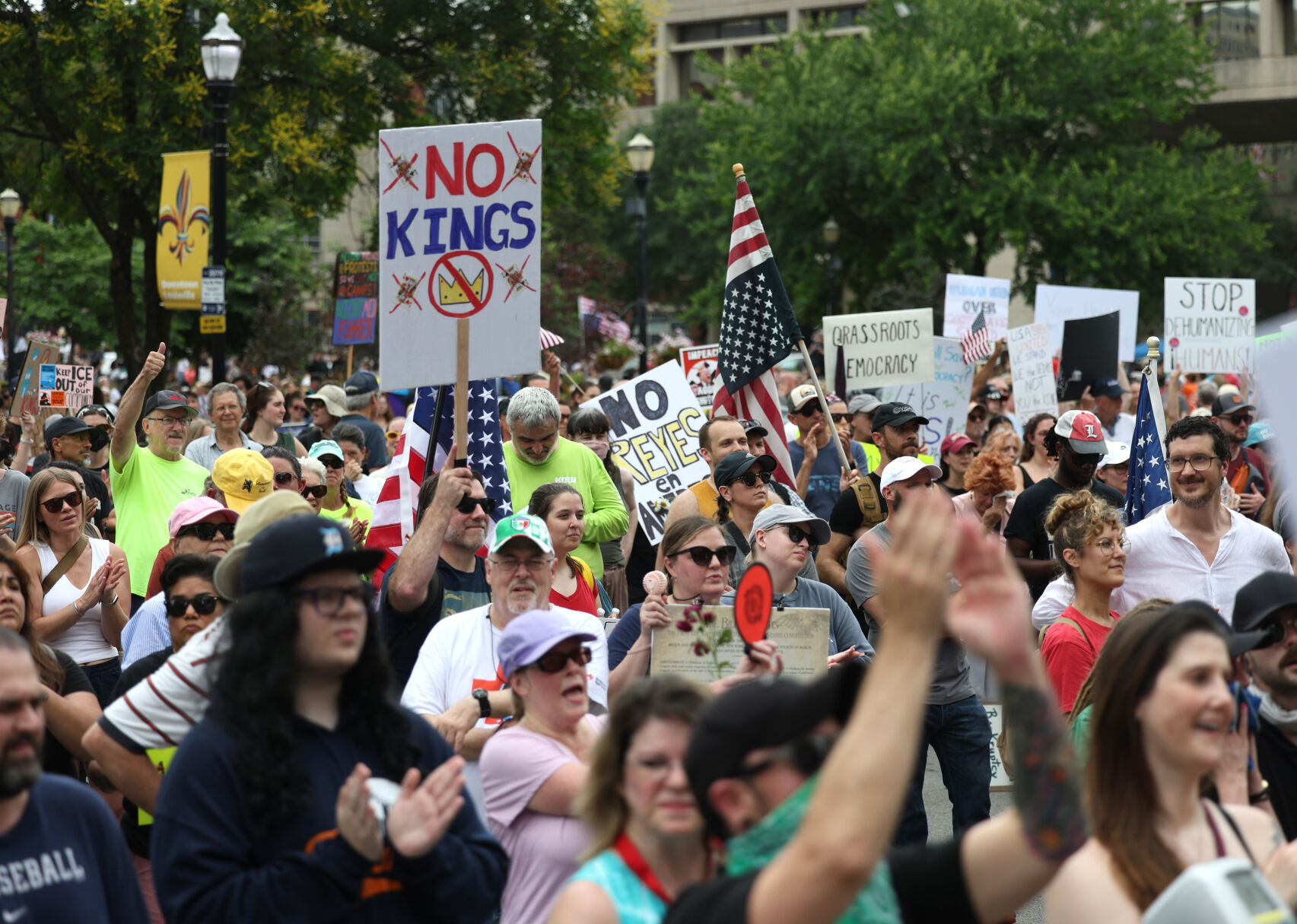 People cheer during No Kings rally June 14.JPG